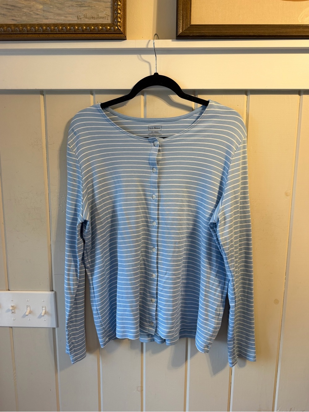 NWOT L.L. Bean Light Blue & White Striped Button-Front Cardigan Top, Size XL